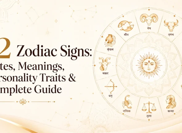 Comprehensive chart illustrating the 12 zodiac signs, dates, and astrological symbols by Gems Invite.