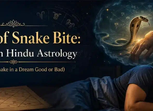 Dream of Snake Bite meaning in Hindu astrology showing a person dreaming of a snake bite with symbolic spiritual and astrological elements.