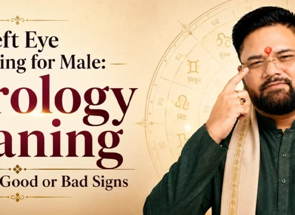 Astrologer explaining the astrology meaning of left eye twitching for male, including good or bad signs, causes, and Vedic interpretation.