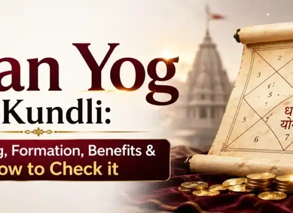 Illustration showing Dhan Yog in Kundli with wealth houses and planetary combinations in Vedic astrology